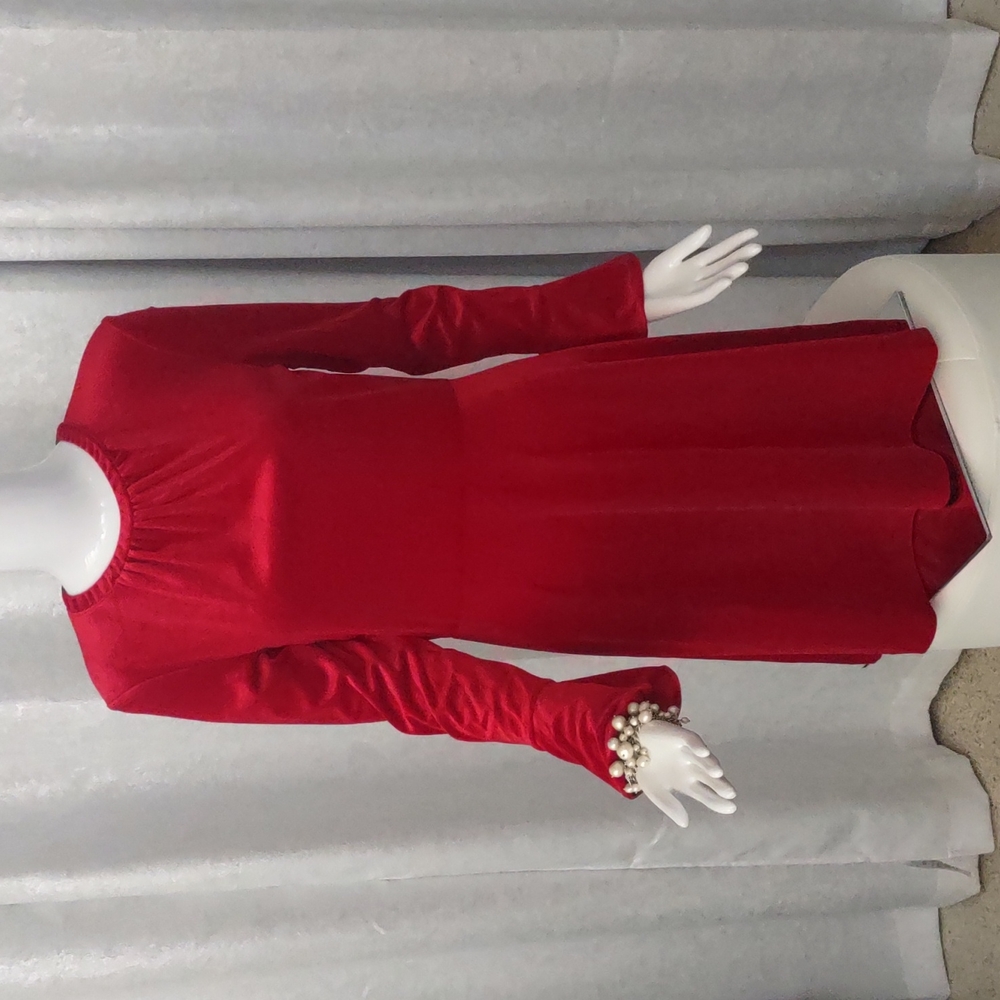 A Loves A RED VELVET Velour Dress Womens Long Sleeve Cocktail Party NEW Stretch - Picture 3 of 11